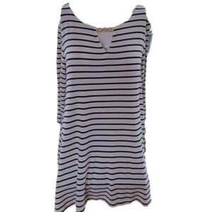Dana Buchman Tunic B/W Striped Medium crescent hem classic embellished 3/4 slvs